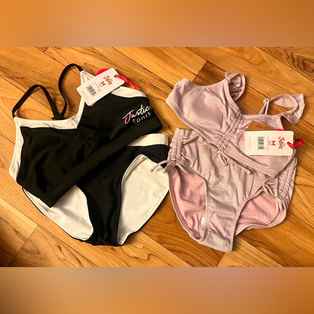 Justice Black and White Sports Bikini with Shimmering Pink Set